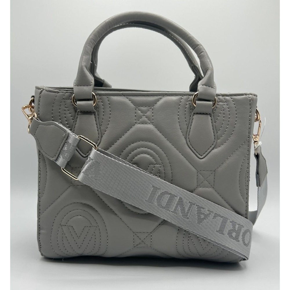 Valentino Orlandi Large Quilted Crossbody Handbag light Grey